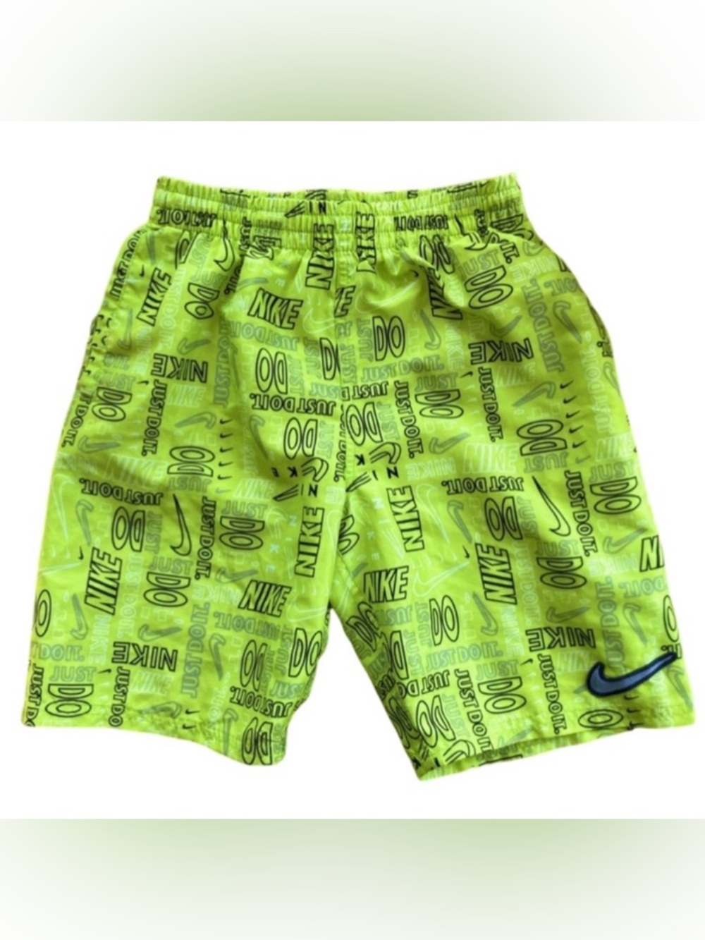 Nike Just Do It Boys’ Size M Neon Yellow Oct ‘21 Swim Trunks Board Shorts EUC